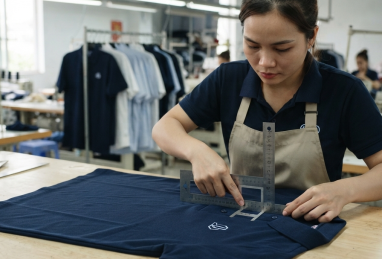 Vị trí logo trên áo polo cần thống nhất kích thước và khoảng cách mép