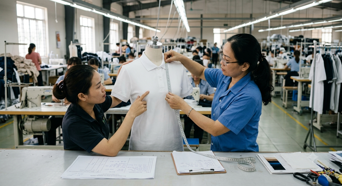Quy trình duyệt mẫu thật Form Áo Polo tại xưởng may chuyên nghiệp
